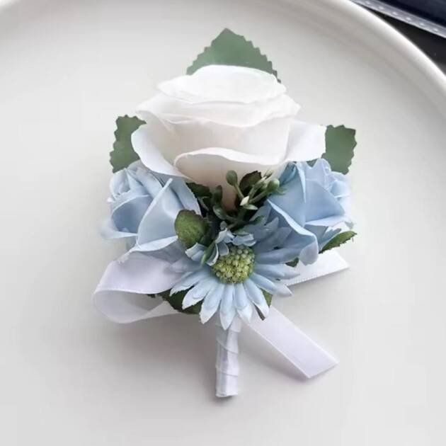 Dusky Blue & White Buttonhole