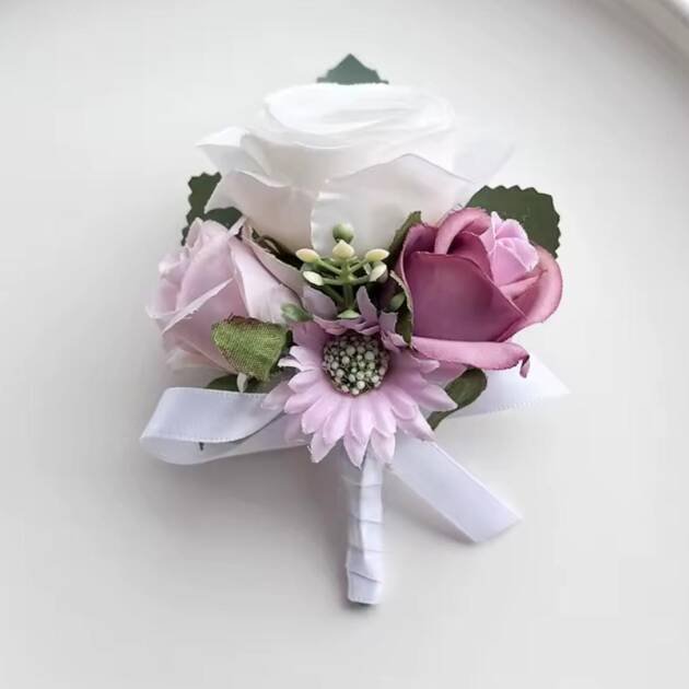 Dusky Pink & White Rose Buttonhole