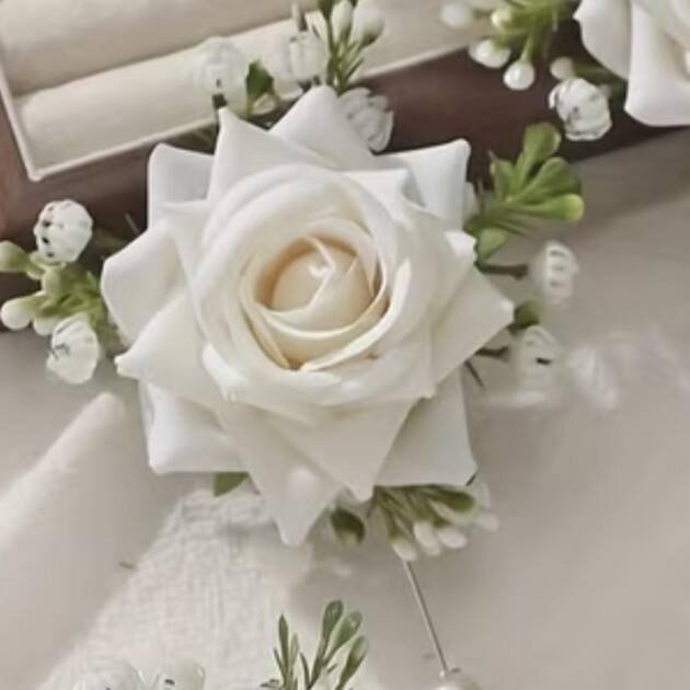 White Rose Baby Breath Buttonhole
