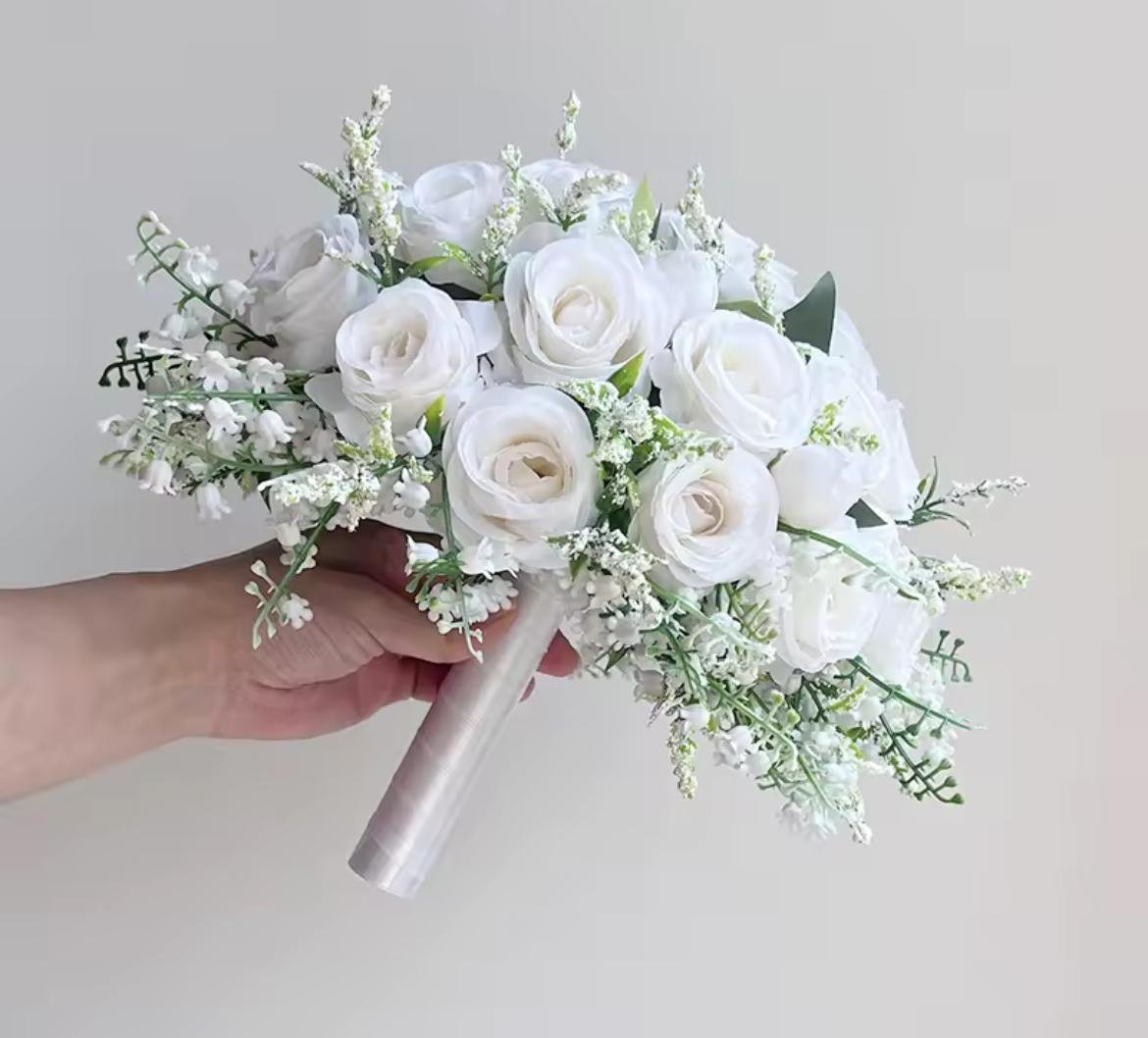 Valley White Rose Bride Bouquet - Image 5