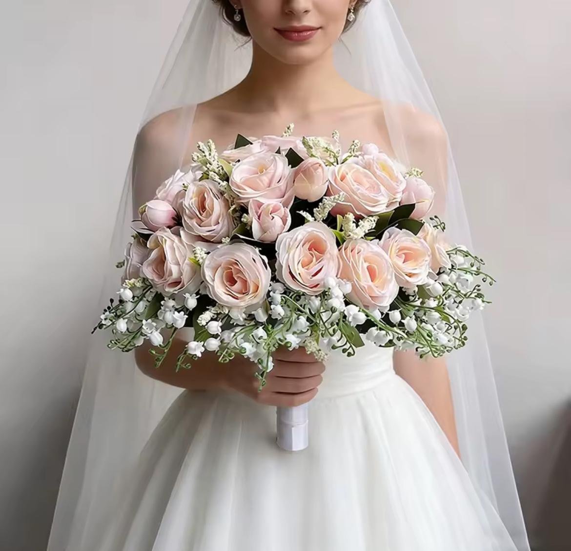 Wedding Flower Package Valley Champagne & White Bride Bouquet & 4x Bridesmaids Bouquets & 6x Buttonholes - Image 8