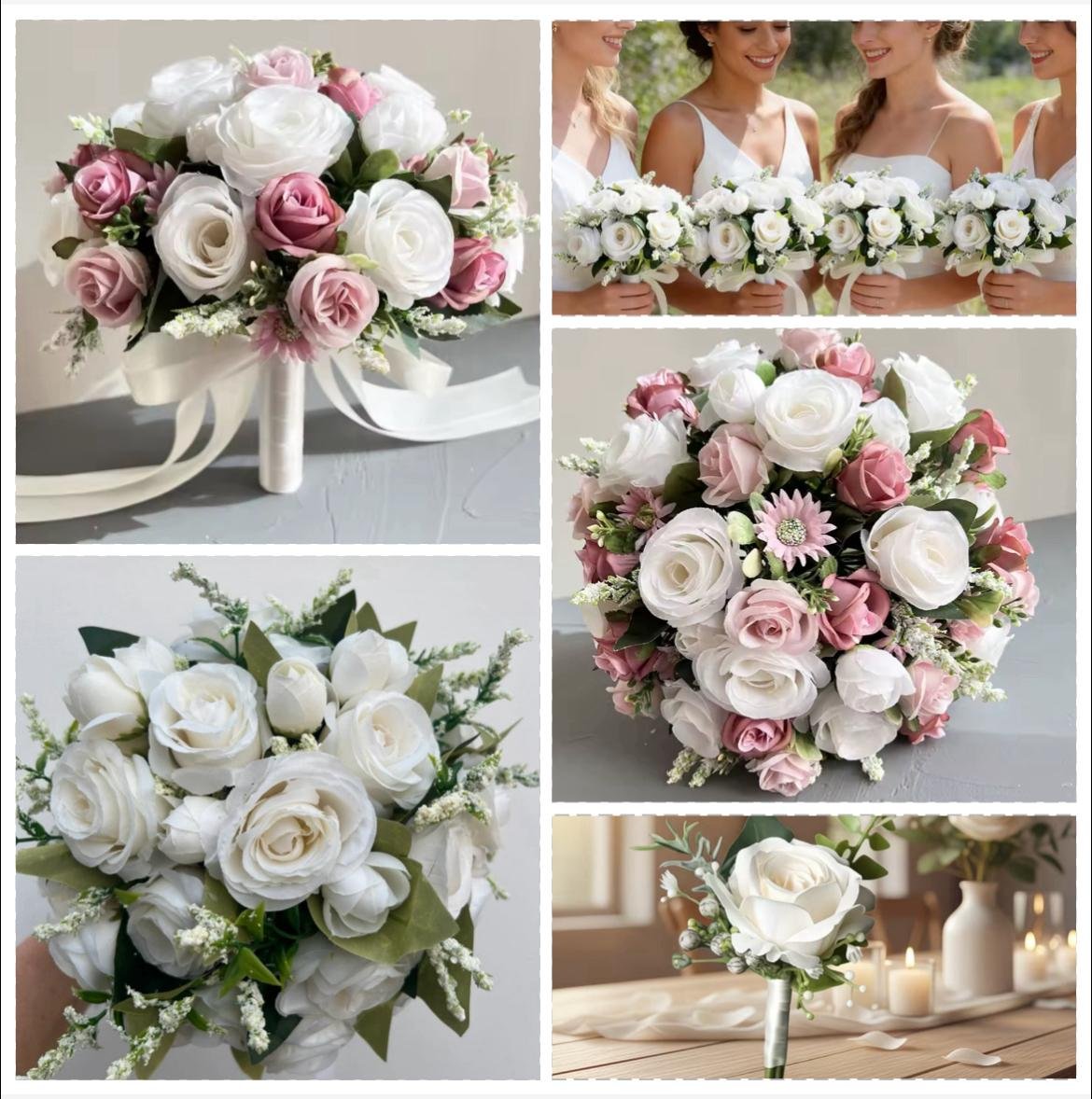 Dusky Pink & White Bridesmaids Bouquet - Image 6