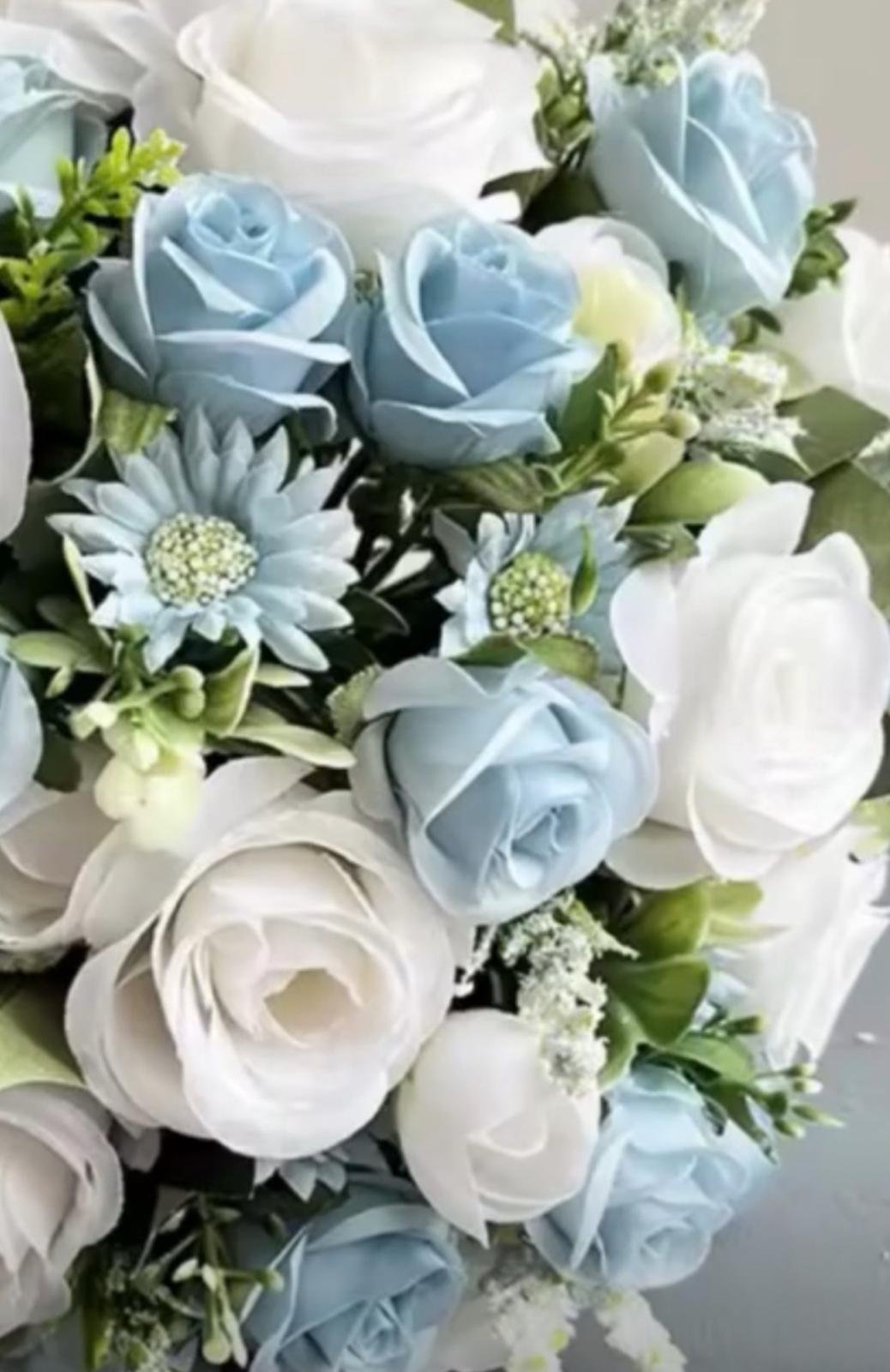 Dusky Blue & White Bride Bouquet - Image 4