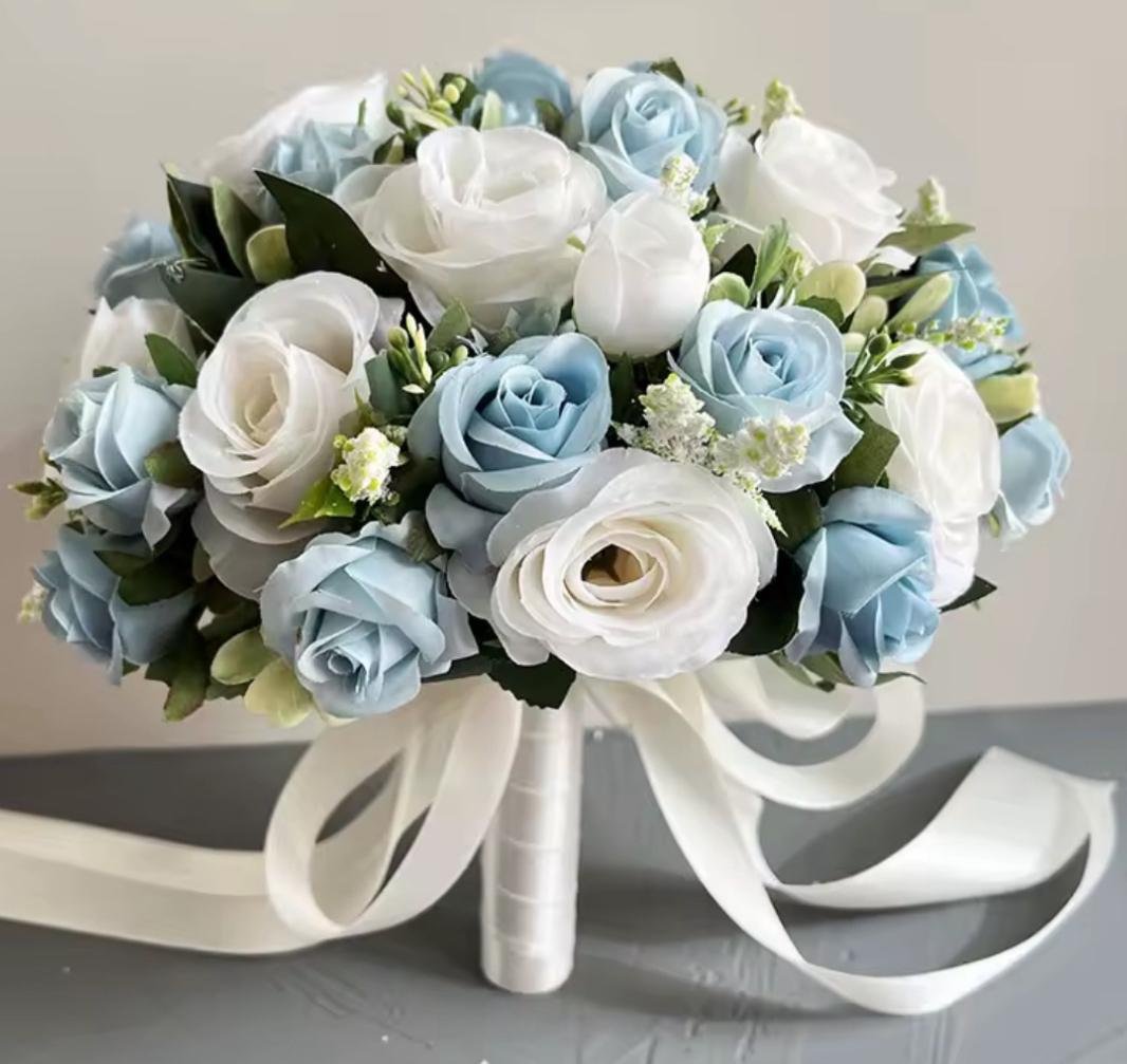 Dusky Blue & White Bride Bouquet