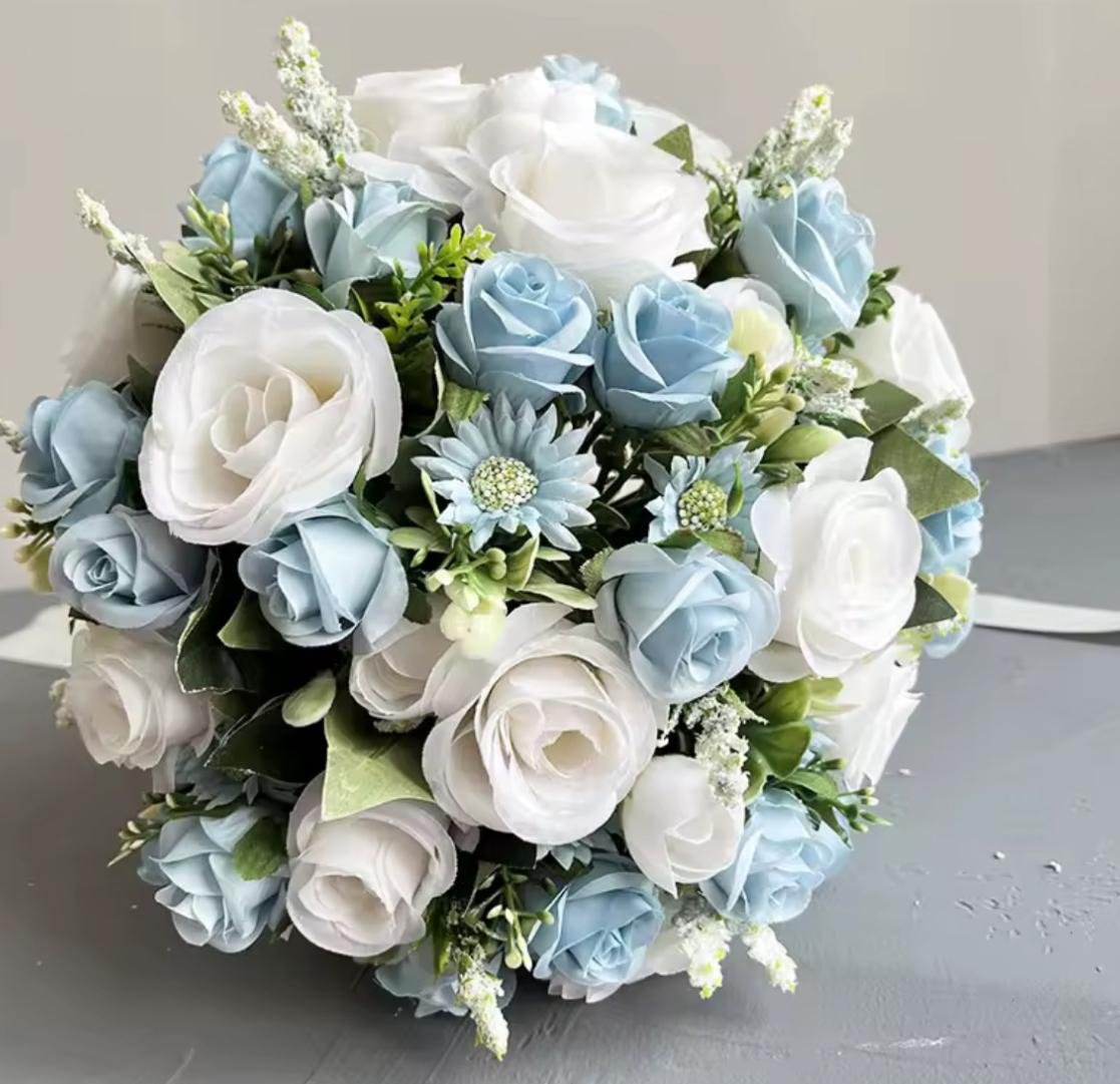 Dusky Blue & White Bride Bouquet - Image 3