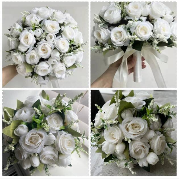 Wedding Package White Bride & 4 x White Bridesmaid Bouquets