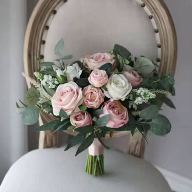Dusky Pink Eucalyptus Rose Bride Bouquet