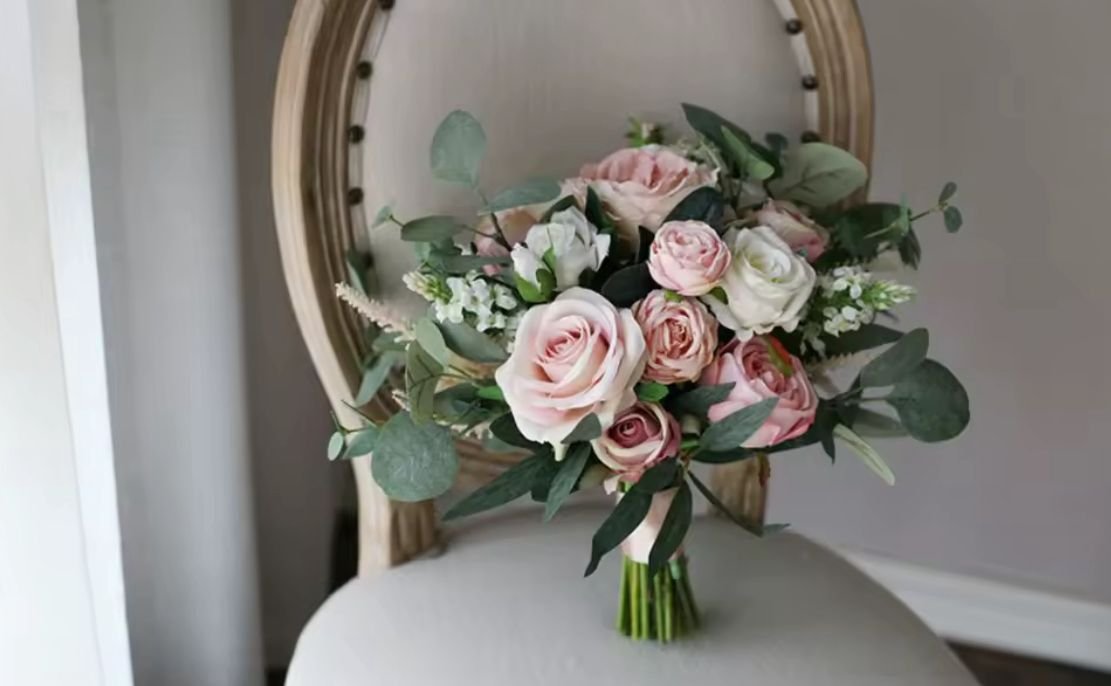 Dusky Pink Eucalyptus Rose Bride Bouquet - Image 4