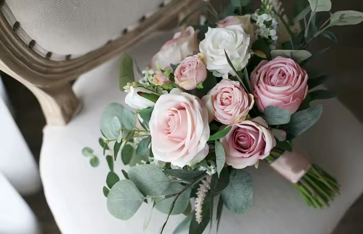 Dusky Pink Eucalyptus Rose Bride Bouquet - Image 3