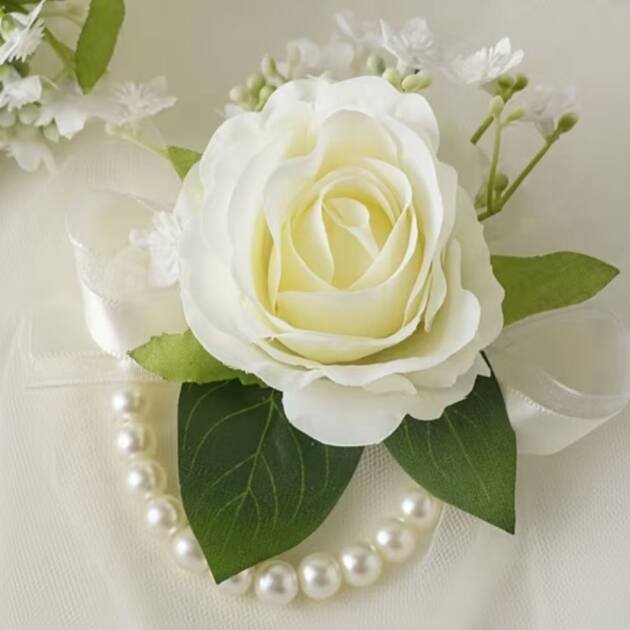White Rose Corsage Bracelet