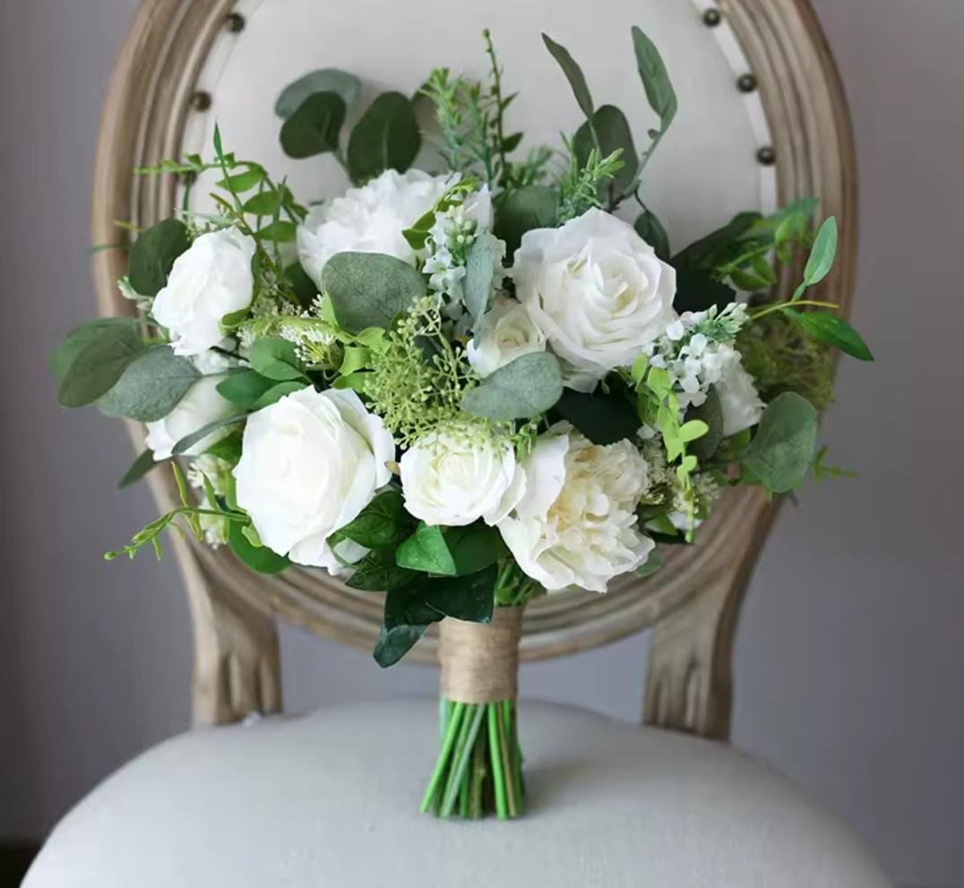 White Peony Rose Bride Bouquet - Image 3