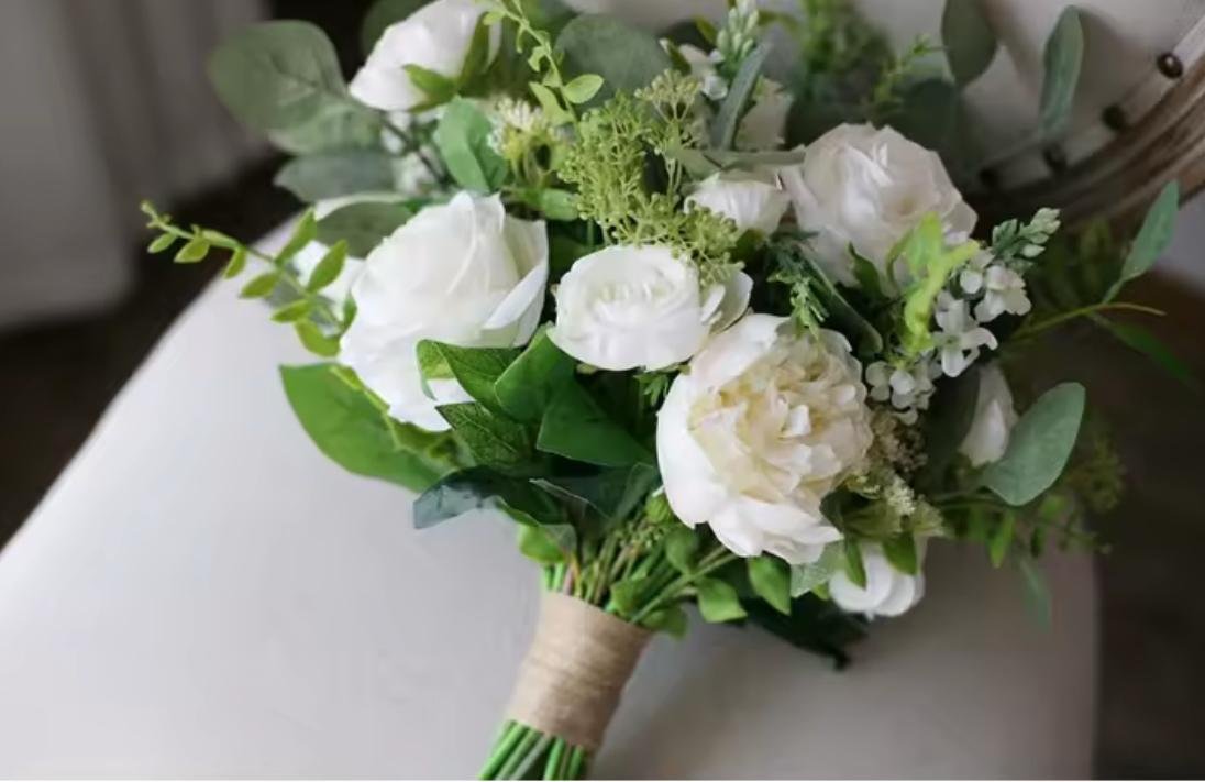 White Peony Rose Bride Bouquet - Image 2