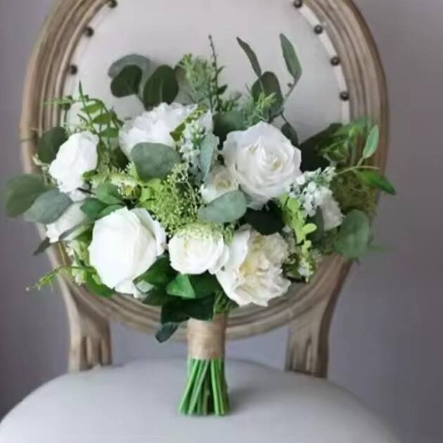 White Peony Rose Bride Bouquet