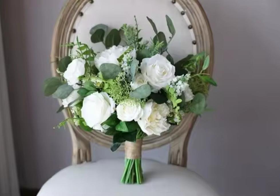 White Peony Rose Bride Bouquet